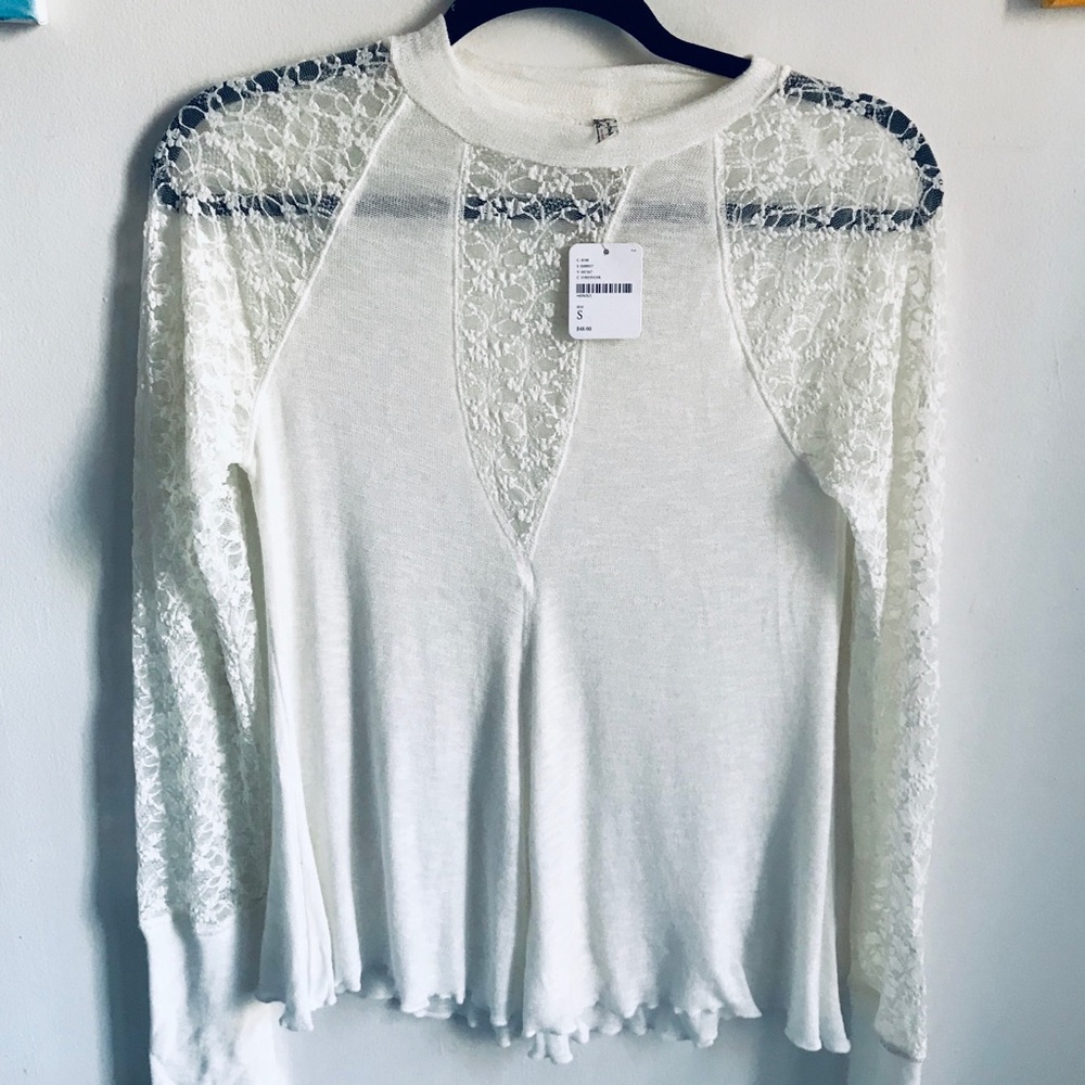 NWT Free People Ivory Lace Long Sleeve Top
